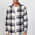 Big Plaid Flannel Shirt // White + Black + Brown (XL)