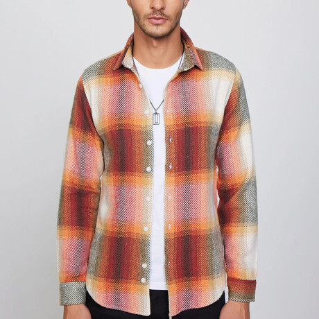 Big Plaid Flannel  Shirt // Yellow + Red + Black + White (XS)