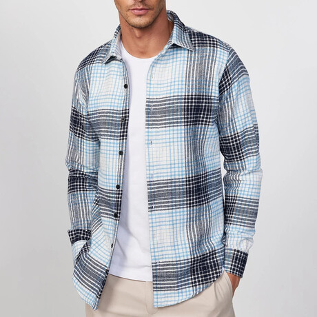 Plaid Flannel  Shirt // White + Blue (XS)