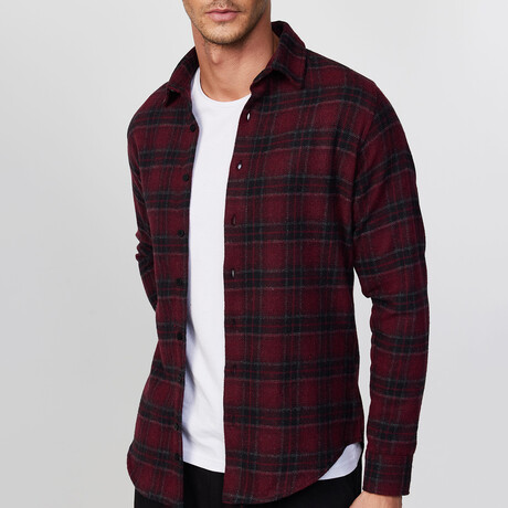Small Plaid Flannel  Shirt // Burgundy + Red + Black (XS)