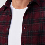 Small Plaid Flannel Shirt // Burgundy + Red + Black (L)