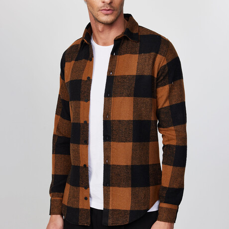 Big Checkered Flannel  Shirt // Orange + Black (XS)