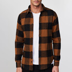 Big Checkered Flannel Shirt // Orange + Black (L)