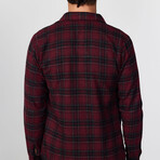 Small Plaid Flannel Shirt // Burgundy + Red + Black (L)