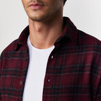 Small Plaid Flannel Shirt // Burgundy + Red + Black (L)