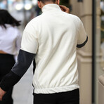 Blocked Half Zip Fleece Sweatshirt // Beige + Dark Gray + Black (XS)