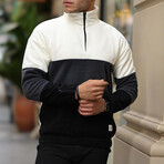 Blocked Half Zip Fleece Sweatshirt // Beige + Dark Gray + Black (XS)