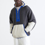Hooded Kangaroo Pocket Half Zip Plush Sweatshirt // Gray + Blue (2XL)