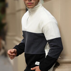 Blocked Half Zip Fleece Sweatshirt // Beige + Dark Gray + Black (XS)