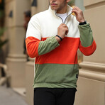 Blocked Half Zip Fleece Sweatshirt // Beige + Orange + Green (XS)