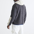 Hooded Kangaroo Pocket Half Zip Plush Sweatshirt // Gray + Blue (2XL)
