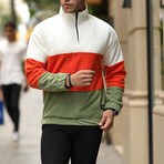 Blocked Half Zip Fleece Sweatshirt // Beige + Orange + Green (XS)