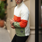 Blocked Half Zip Fleece Sweatshirt // Beige + Orange + Green (XS)