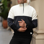 Blocked Half Zip Fleece Sweatshirt // Beige + Dark Gray + Black (XS)
