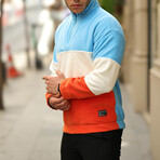 Blocked Half Zip Fleece Sweatshirt // Light Blue + Beige + Orange (XS)
