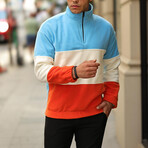 Blocked Half Zip Fleece Sweatshirt // Light Blue + Beige + Orange (XS)