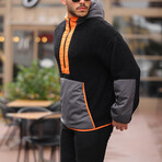 Hooded Kangaroo Pocket Half Zip Plush Sweatshirt // Black + Orange (XS)