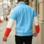 Blocked Half Zip Fleece Sweatshirt // Light Blue + Beige + Orange (XS)