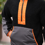 Hooded Kangaroo Pocket Half Zip Plush Sweatshirt // Black + Orange (XS)