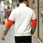 Blocked Half Zip Fleece Sweatshirt // Beige + Orange + Green (XS)