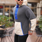 Hooded Kangaroo Pocket Half Zip Plush Sweatshirt // Gray + Blue (2XL)