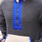 Hooded Kangaroo Pocket Half Zip Plush Sweatshirt // Gray + Blue (2XL)