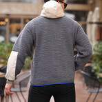 Hooded Kangaroo Pocket Half Zip Plush Sweatshirt // Gray + Blue (2XL)