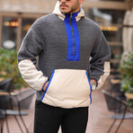 Hooded Kangaroo Pocket Half Zip Plush Sweatshirt // Gray + Blue (2XL)