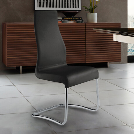 Angelica Set Of 2 Dining Chairs // Black Top Grain Leather