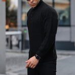 Premium Half Zipper Turtleneck Sweater // Black (XS)