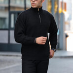 Premium Half Zipper Turtleneck Sweater // Black (M)
