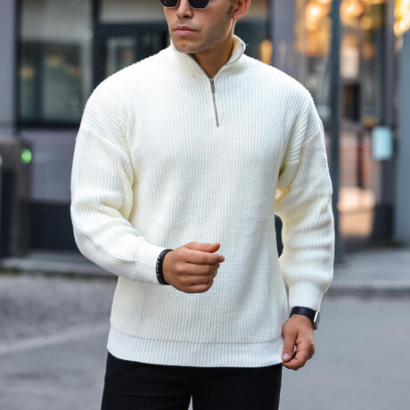 Premium Half Zipper Turtleneck Sweater // Ecru (XS)