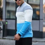 3 Colors Crew Neck Sweater // Blue (L)