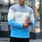 3 Colors Crew Neck Sweater // Blue (L)