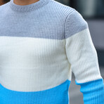 3 Colors Crew Neck Sweater // Blue (L)