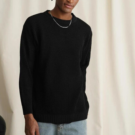 Crewneck Semi-sheer Sweater // Black (XS)