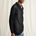 Johnny Collar Semi-sheer Sweater // Black (XL)