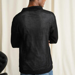 Johnny Collar Semi-sheer Sweater // Black (XL)
