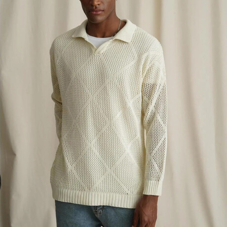 Johnny Collar Semi-sheer Sweater // Cream  (XS)