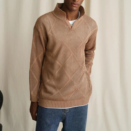 Johnny Collar Semi-sheer Sweater // Tan  (XS)