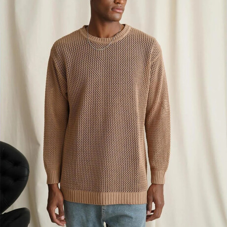 Crewneck Semi-sheer Sweater // Tan (XS)