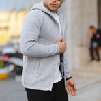 Zippered Ladder Knit Hooded Knitwear Jacket // Light-Gray (XS)