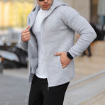 Zippered Ladder Knit Hooded Knitwear Jacket // Light-Gray (XS)