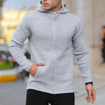 Zippered Ladder Knit Hooded Knitwear Jacket // Light-Gray (XS)