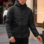 Matte Leather Hooded Coat // Black (XL)