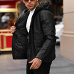 Matte Leather Hooded Coat // Black (M)