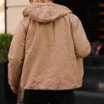 Matte Leather Hooded Coat // Beige (S)