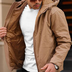 Matte Leather Hooded Coat // Beige (XL)
