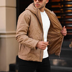 Matte Leather Hooded Coat // Beige (XS)