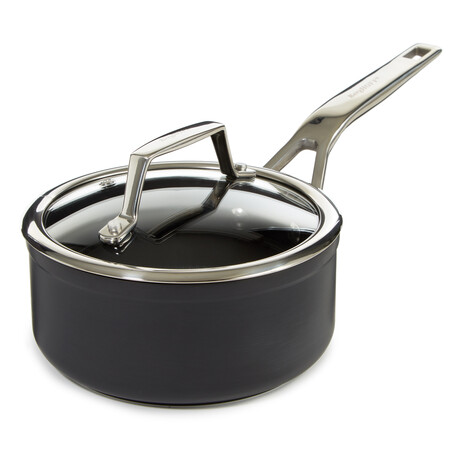 Essentials Hard Anodized Non-stick Saucepan With Glass Lid, 6.25", 1.3Qt